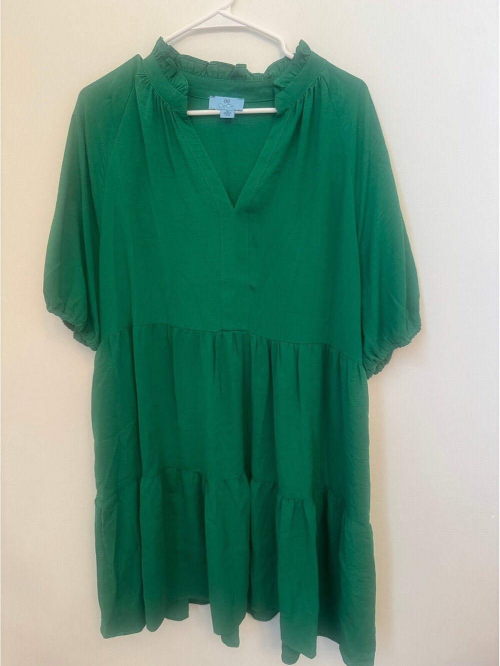 CeCe XL Green Tiered Dress with Ruffle Collar